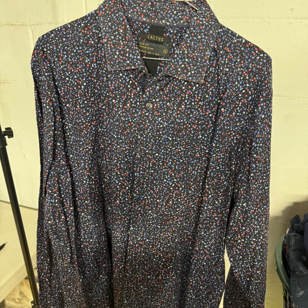 Navy multi-color long sleeve dress shirt Catus label XL